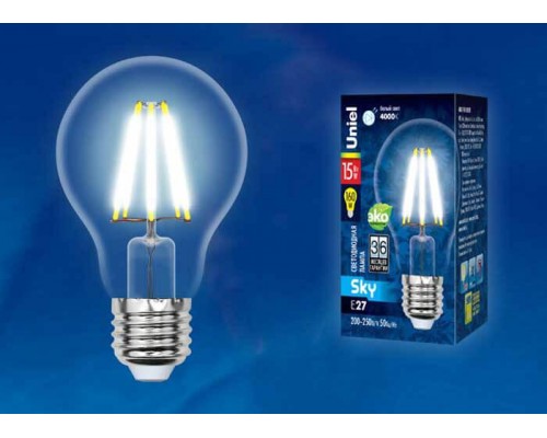 Лампа светодиодная филаментная Uniel E27 15W 4000K прозрачная LED-A70-15W/4000K/E27/CL PLS02WH UL-00004869 Лампа светодиодная филаментная Uniel E27 15W 4000K прозрачная LED-A70-15W/4000K/E27/CL PLS02WH UL-00004869