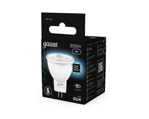 Лампа светодиодная Gauss GU4 3W 4100K матовая 132517203 Лампа светодиодная Gauss GU4 3W 4100K матовая 132517203