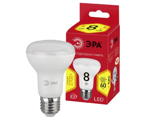 Лампа светодиодная ЭРА E27 8W 2700K матовая ECO LED R63-8W-827-E27 Б0050300