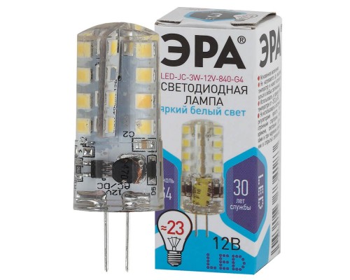Лампа светодиодная ЭРА G4 3W 4000K прозрачная LED JC-3W-12V-840-G4 Б0033194 Лампа светодиодная ЭРА G4 3W 4000K прозрачная LED JC-3W-12V-840-G4 Б0033194
