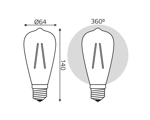Лампа светодиодная филаментная Gauss E27 6W 2400К золотая 102802006