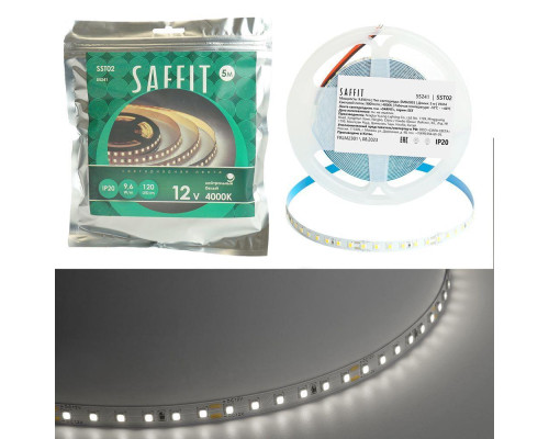 Светодиодная лента Saffit 9,6W/m 120LED/m 2835SMD дневной белый 5М SST02 55241 Светодиодная лента Saffit 9,6W/m 120LED/m 2835SMD дневной белый 5М SST02 55241