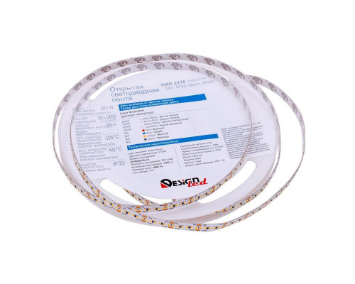 Светодиодная влагозащищенная лента DesignLed 20W/m 300LED/m 2216SMD теплый белый 5M 002840 Светодиодная влагозащищенная лента DesignLed 20W/m 300LED/m 2216SMD теплый белый 5M 002840