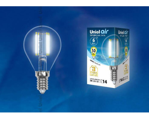 Лампа светодиодная филаментная Uniel E14 6W 4000K прозрачная LED-G45-6W/NW/E14/CL GLA01TR UL-00002207 Лампа светодиодная филаментная Uniel E14 6W 4000K прозрачная LED-G45-6W/NW/E14/CL GLA01TR UL-00002207