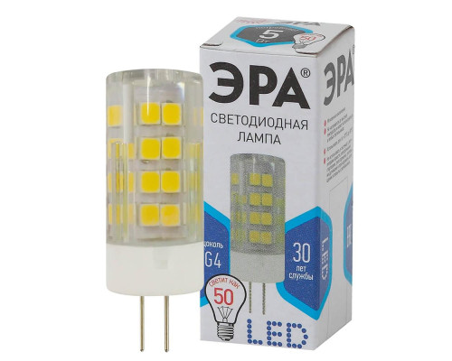 Лампа светодиодная ЭРА G4 5W 4000K прозрачная LED JC-5W-220V-CER-840-G4 Б0027858