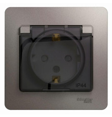 Розетка 2К+З Systeme Electric Glossa 16A 250V со шторками и крышкой платина GSL001248