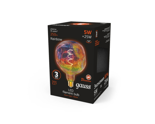 Лампа светодиодная диммируемая филаментная Gauss E27 5W 1800K розовая 1007802103 Лампа светодиодная диммируемая филаментная Gauss E27 5W 1800K розовая 1007802103