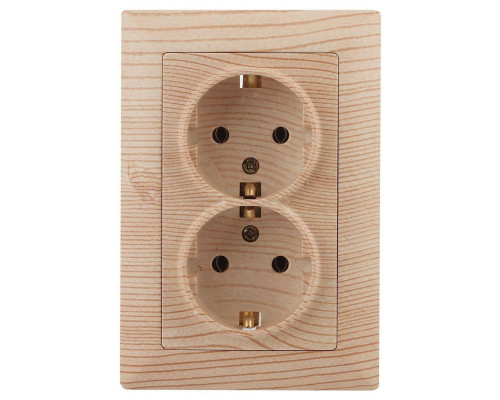Розетка двойная ЭРА Intro Solo Schuko 2X2P+E 16A 250V дерево 4-205-11 Б0043339