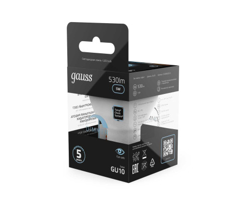 Лампа светодиодная Gauss GU10 5W 4100K матовая 101506205 Лампа светодиодная Gauss GU10 5W 4100K матовая 101506205