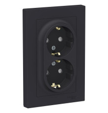 Розетка двойная 2К+З Systeme Electric AtlasDesign 16A 250V со шторками карбон ATN001026
