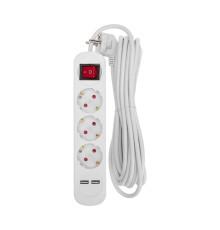 Удлинитель STANDARD 3 гнезда, 5м, 3х1,0мм?, с/з, с выключателем, 2 USB, белый REXANT 13-4017