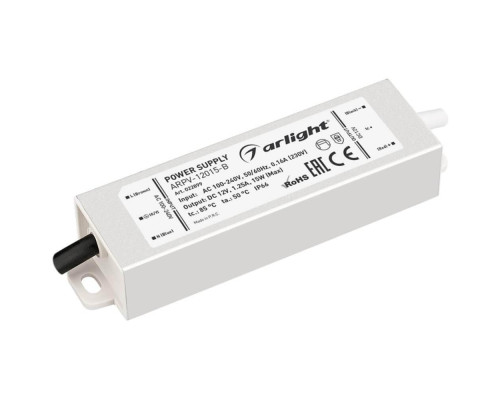 Блок питания Arlight ARPV-15-B 12V 15W IP67 1,25A 022899 Блок питания Arlight ARPV-15-B 12V 15W IP67 1,25A 022899