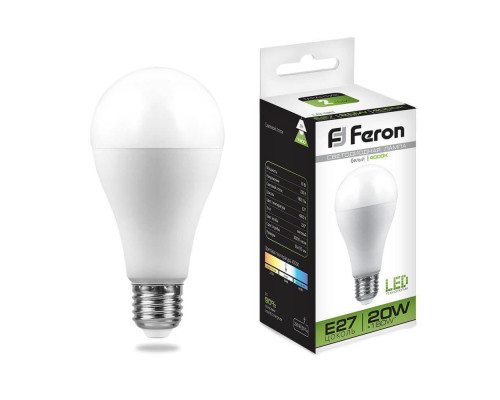 Лампа светодиодная Feron E27 20W 4000K Шар Матовая LB-98 25788 Лампа светодиодная Feron E27 20W 4000K Шар Матовая LB-98 25788