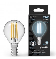 Лампа светодиодная филаментная Gauss E14 13W 4100K прозрачная 105801213