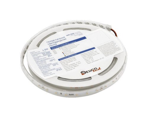 Светодиодная влагозащищенная лента DesignLed 4,8W/m 60LED/m 3528SMD теплый белый 5M 005704 Светодиодная влагозащищенная лента DesignLed 4,8W/m 60LED/m 3528SMD теплый белый 5M 005704