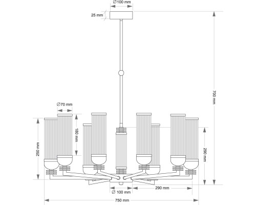 Подвесной светильник KUTEK IZANO IZA-ZW-8(ZM/5)B