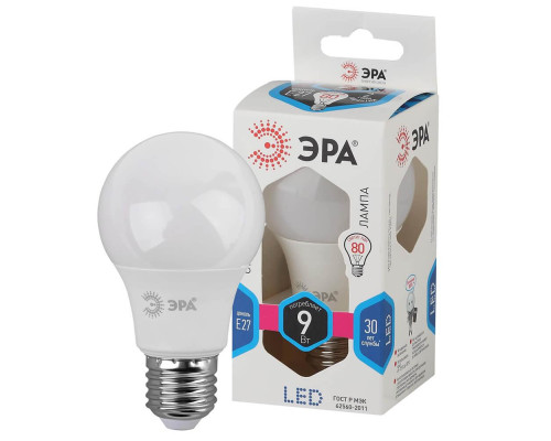 Лампа светодиодная ЭРА E27 9W 4000K матовая LED A60-9W-840-E27 Б0032247 Лампа светодиодная ЭРА E27 9W 4000K матовая LED A60-9W-840-E27 Б0032247