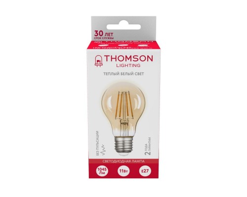 Лампа светодиодная филаментная Thomson E27 11W 2400K груша прозрачная TH-B2112