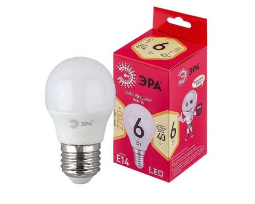 Лампа светодиодная ЭРА E14 6W 2700K матовая LED P45-6W-827-E14 R Б0051058 Лампа светодиодная ЭРА E14 6W 2700K матовая LED P45-6W-827-E14 R Б0051058
