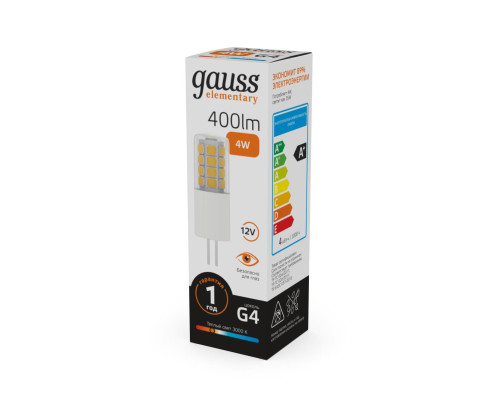 Лампа светодиодная Gauss G4 4W 3000К прозрачная 10714 Лампа светодиодная Gauss G4 4W 3000К прозрачная 10714