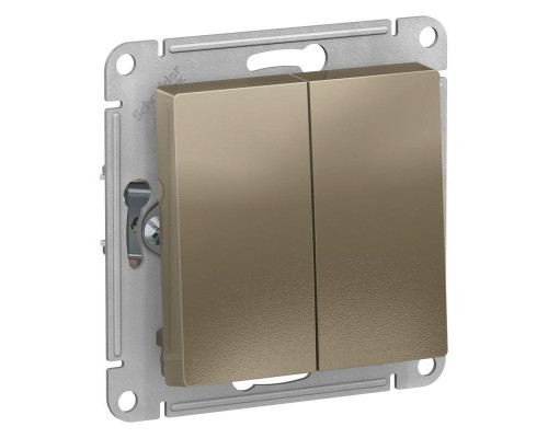 Переключатель двухклавишный проходной Systeme Electric AtlasDesign 10A 250V шампань ATN000565