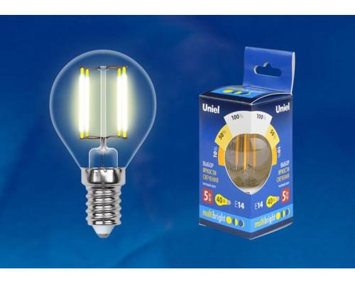 Лампа светодиодная филаментная Uniel E14 5W 3000K прозрачная LED-G45-5W/WW/E14/CL/MB GLM10TR UL-00002369