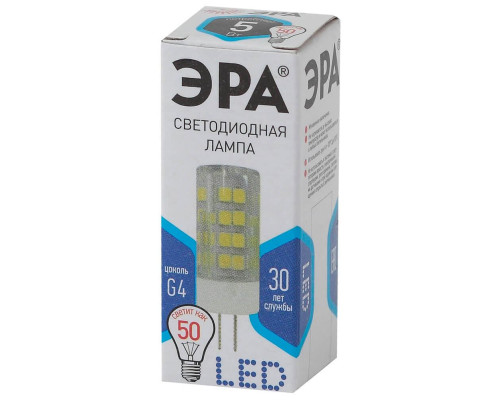 Лампа светодиодная ЭРА G4 5W 4000K прозрачная LED JC-5W-220V-CER-840-G4 Б0027858