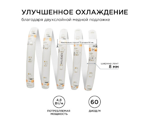 Светодиодная влагозащищенная лента Apeyron 4,8W/m 60LED/m 3528SMD красный 5M 00-04 Светодиодная влагозащищенная лента Apeyron 4,8W/m 60LED/m 3528SMD красный 5M 00-04
