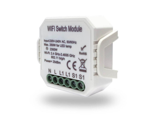 Wi-Fi реле-выключатель одноканальное Denkirs 1x2300Вт/250Вт для LED RL1001-SM Wi-Fi реле-выключатель одноканальное Denkirs 1x2300Вт/250Вт для LED RL1001-SM