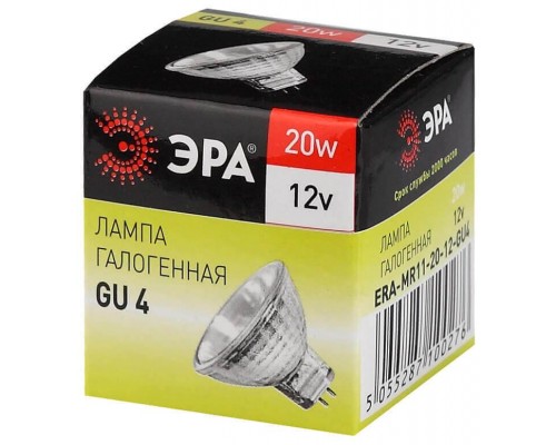 Лампа галогенная ЭРА GU4 20W 2700K прозрачная GU4-MR11-20W-12V-30CL C0027361