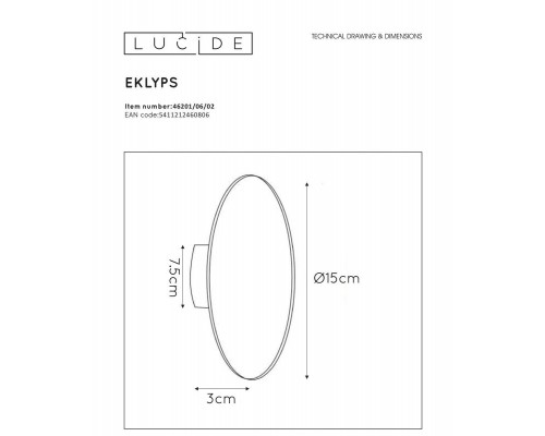 Настенный светодиодный светильник Lucide Eklyps Led 46201/06/02