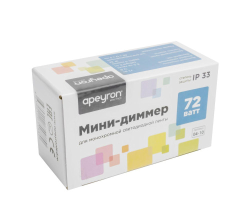 Мини-диммер для монохромной светодиодной ленты Apeyron с пультом 12/24V 04-10 Мини-диммер для монохромной светодиодной ленты Apeyron с пультом 12/24V 04-10