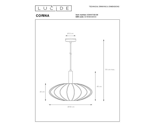 Подвесной светильник Lucide Corina 03447/52/30