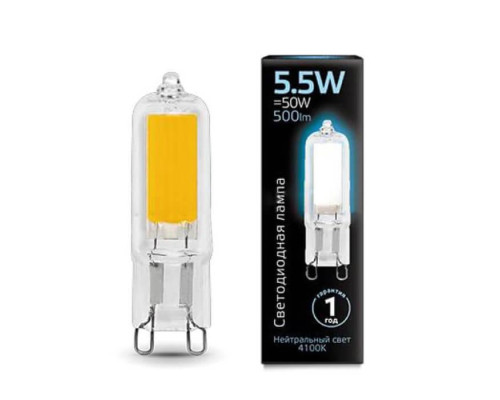 Лампа светодиодная Gauss G9 5.5W 4100K прозрачная 107809205 Лампа светодиодная Gauss G9 5.5W 4100K прозрачная 107809205