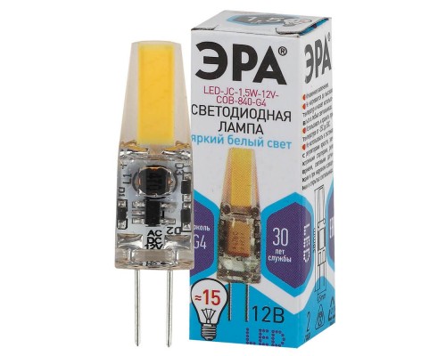 Лампа светодиодная ЭРА G4 1,5W 4000K прозрачная LED JC-1,5W-12V-COB-840-G4 Б0033198