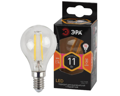 Лампа светодиодная филаментная ЭРА E14 11W 2700K прозрачная F-LED P45-11w-827-E14 Б0047012 Лампа светодиодная филаментная ЭРА E14 11W 2700K прозрачная F-LED P45-11w-827-E14 Б0047012