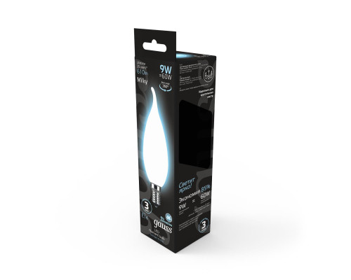 Лампа светодиодная филаментная Gauss E14 9W 4100К матовая 104201209