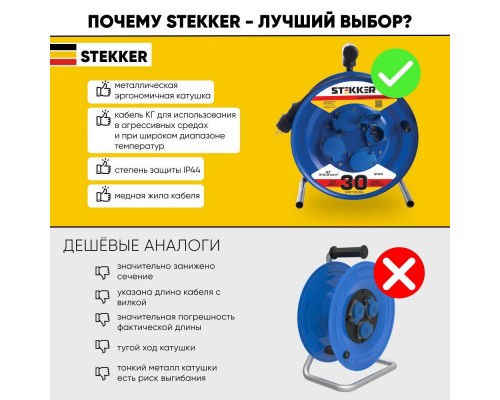 Удлинитель Stekker Professional 4гн 30м с/з PRF02-41-30 39296