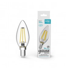 Лампа светодиодная филаментная Gauss E14 4,5W 4100К прозрачная 1031215