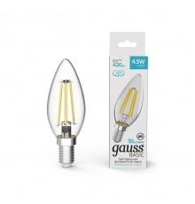 Лампа светодиодная филаментная Gauss E14 4,5W 4100К прозрачная 1031215