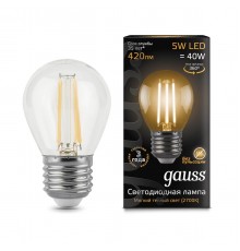 Лампа светодиодная филаментная Gauss E27 5W 2700K прозрачная 105802105