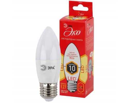 Лампа светодиодная ЭРА E27 10W 2700K матовая ECO LED B35-10W-827-E27 Б0032962