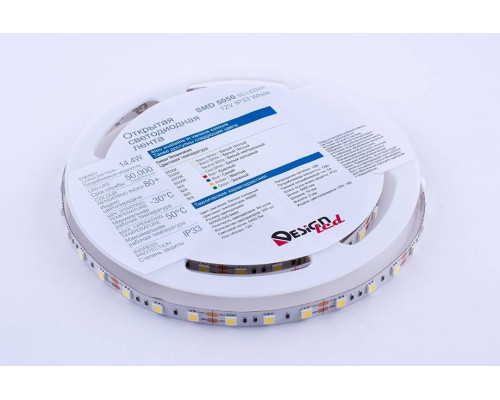 Светодиодная влагозащищенная лента DesignLed 14,4W/m 60LED/m 5050SMD холодный белый 5M 000513 Светодиодная влагозащищенная лента DesignLed 14,4W/m 60LED/m 5050SMD холодный белый 5M 000513