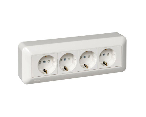 Розетка четырехместная 2К+З Systeme Electric Прима 16A 250V со шторками белая RA16-411M-B Розетка четырехместная 2К+З Systeme Electric Прима 16A 250V со шторками белая RA16-411M-B