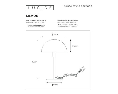 Настольная лампа Lucide Siemon 45596/01/44 Настольная лампа Lucide Siemon 45596/01/44