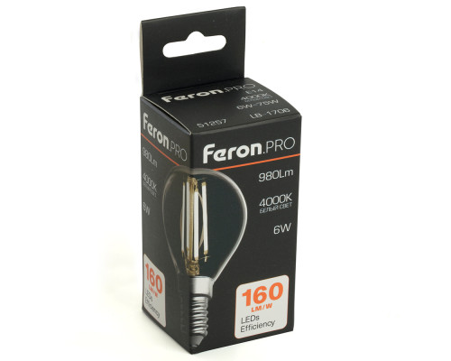 Лампа светодиодная Feron.PRO LB-1706 Шарик E14 980LM 6W 175-265V 4000K 51257 Лампа светодиодная Feron.PRO LB-1706 Шарик E14 980LM 6W 175-265V 4000K 51257