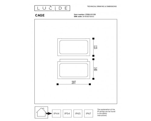 Уличный настенный светильник Lucide Cage 27804/01/29