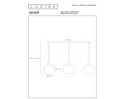 Подвесной светильник Lucide Julius 34438/03/61
