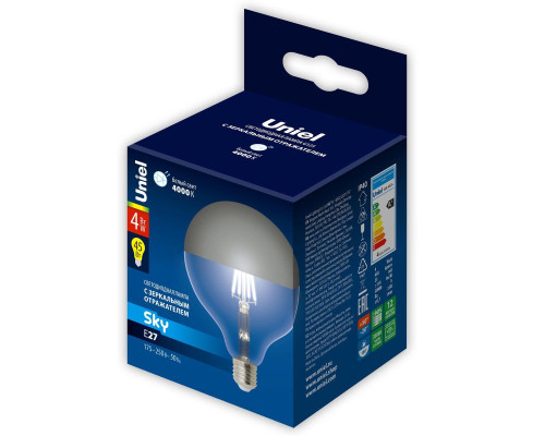 Лампа светодиодная Uniel E27 4W 4000K зеркальная LED-G125-4W/4000K/E27/CL MIRROR/CHROME PLS02WH UL-00011794 Лампа светодиодная Uniel E27 4W 4000K зеркальная LED-G125-4W/4000K/E27/CL MIRROR/CHROME PLS02WH UL-00011794