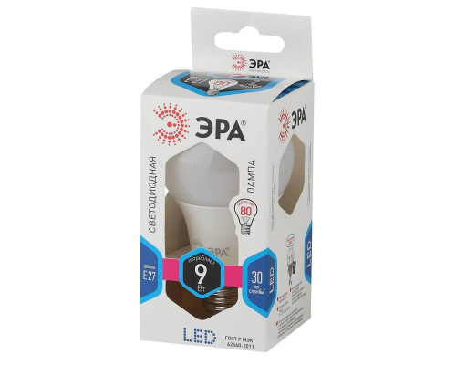Лампа светодиодная ЭРА E27 9W 4000K матовая LED A60-9W-840-E27 Б0032247 Лампа светодиодная ЭРА E27 9W 4000K матовая LED A60-9W-840-E27 Б0032247